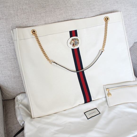 Gucci Ivory White Rajah Web-Striped Leather Tote Bag - Picture 8 of 16